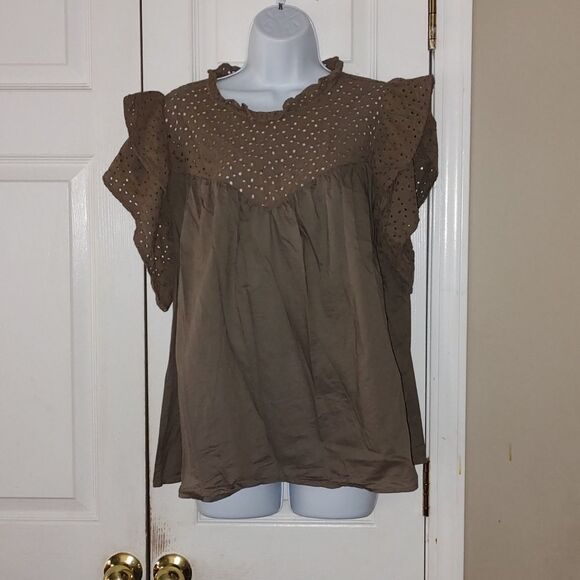 A New Day light brown  eyelet blouse top  Sz XXL - Picture 1 of 5
